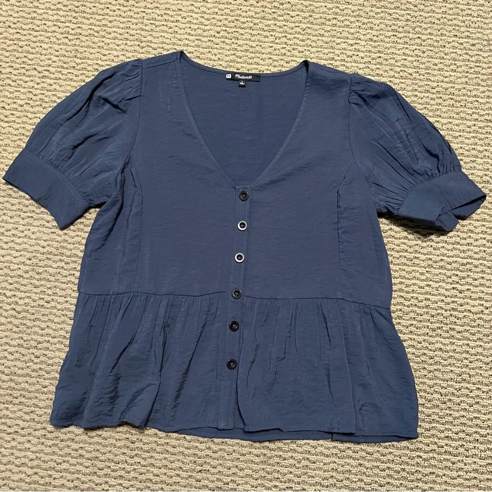Madewell Drapeweave Puff-Sleeve Peplum‎ Top